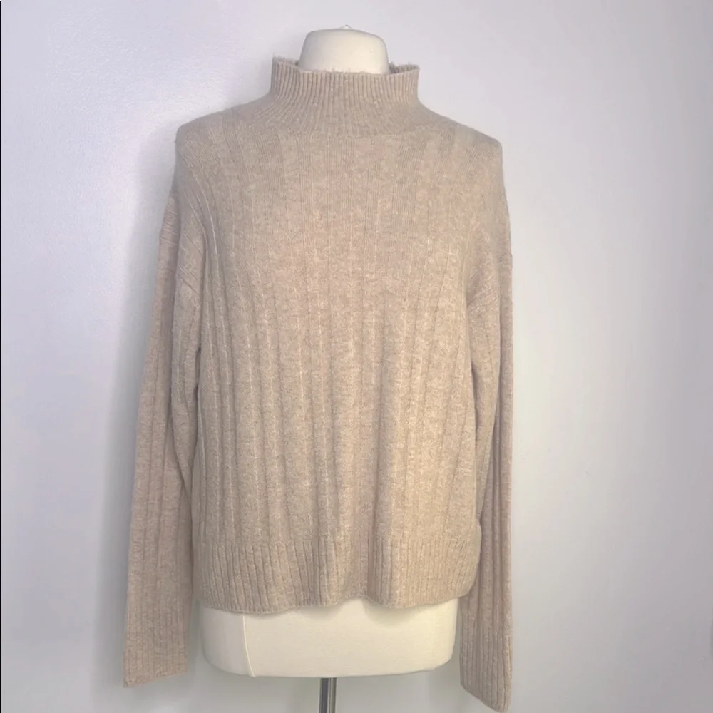 J. Crew Beige Ribbed Cowl Turtleneck Sweater - Picture 2 of 9